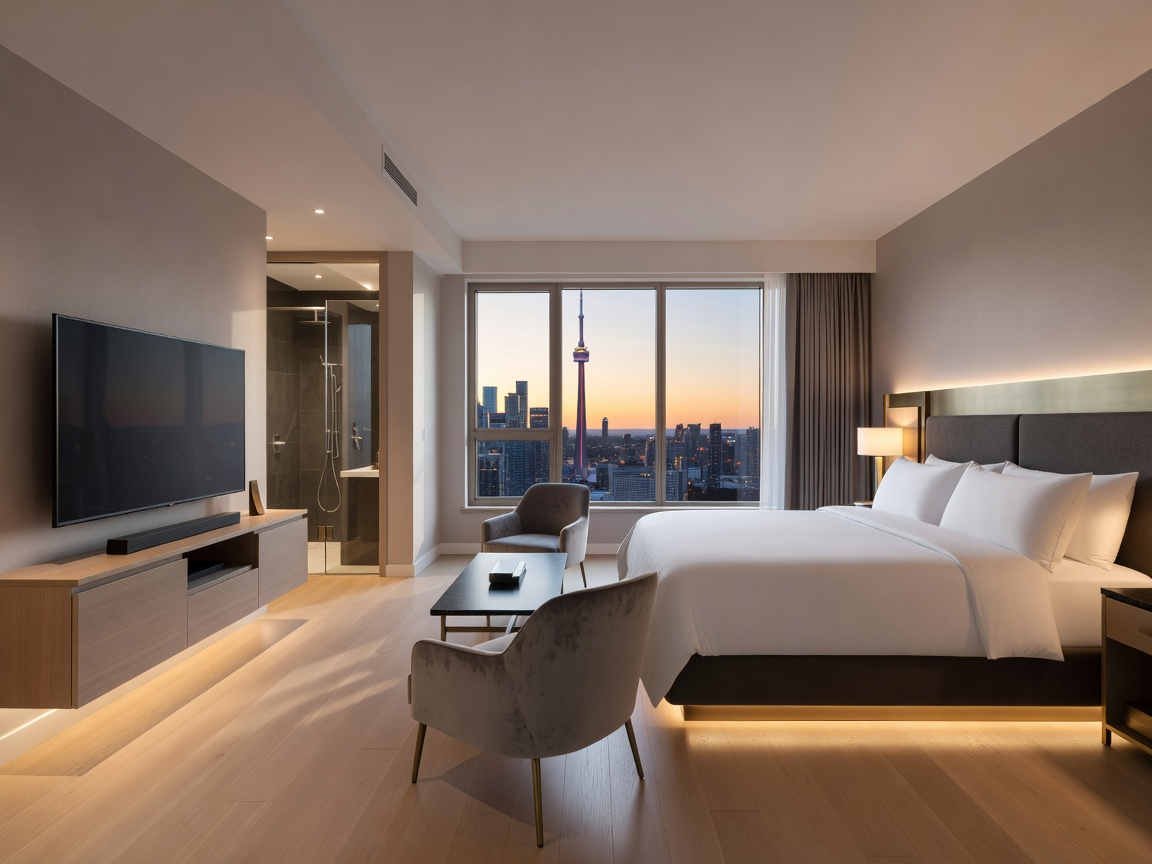 Modern hotel room layout at Great Canadian Casino Resort Toronto